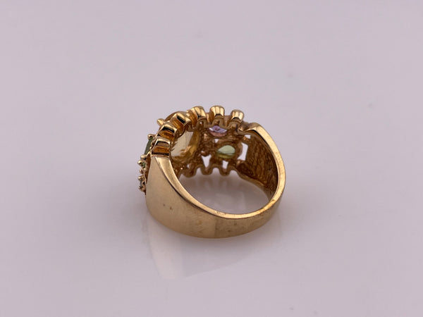 size 7 sterling silver gold plated multi-gemstone ring