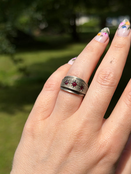 RESERVED PRIVATE LISTING -- sterling silver ruby starburst ring B7