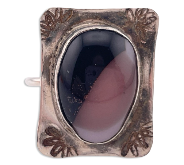 size 9.5 sterling silver pink black glass adjustable band ring