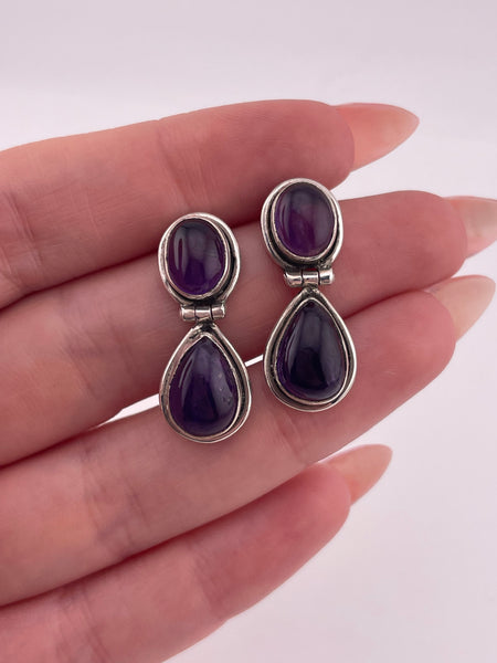 sterling silver double amethyst post hinge earrings