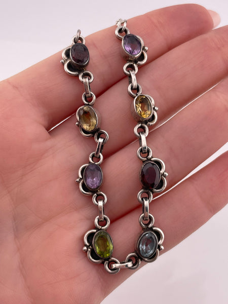 sterling silver 16-1/4" - 18" faceted multi-stone necklace