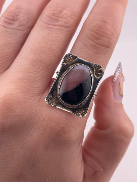 size 9.5 sterling silver pink black glass adjustable band ring