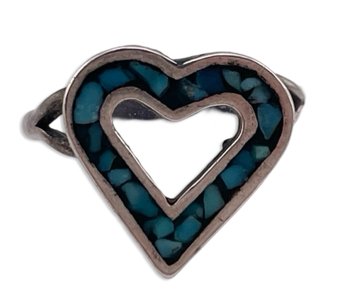 size 6.25 sterling silver crushed turquoise heart ring