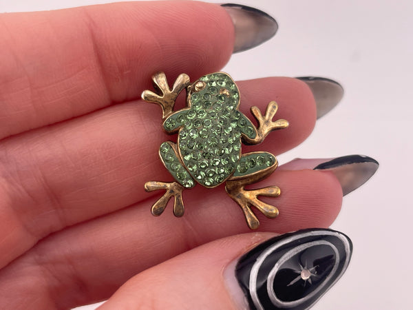 sterling silver gold wash faceted glass frog pendant