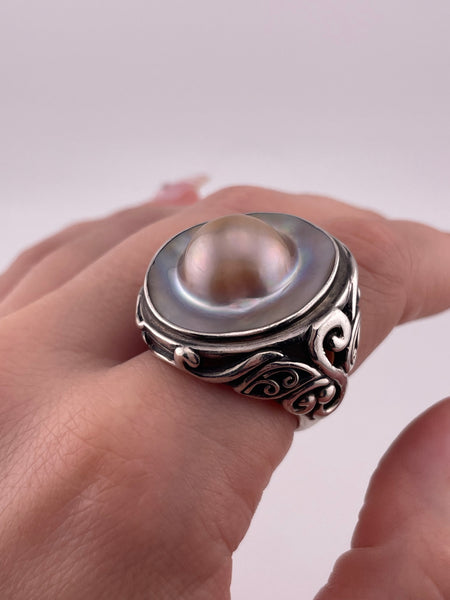 size 8.75 sterling silver blister pearl ring