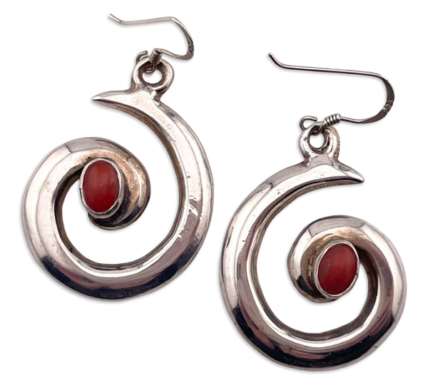 sterling silver coral swirl hook dangle earrings
