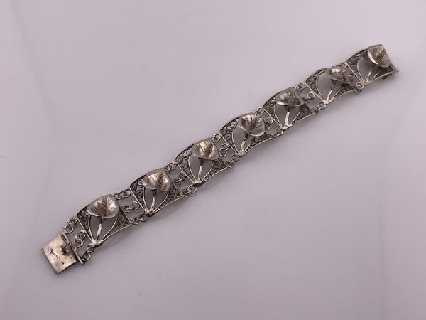 sterling silver 7" calla lily flower link bracelet