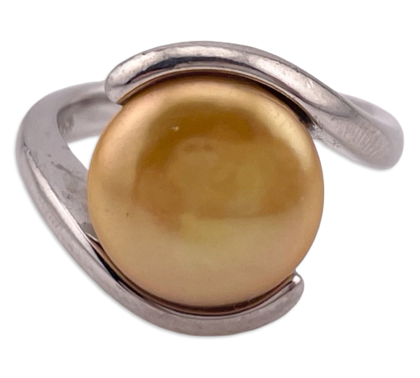 size 7.25 sterling silver rhodium plated pearl ring