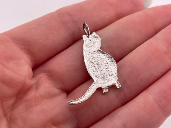 sterling silver etched cat pendant