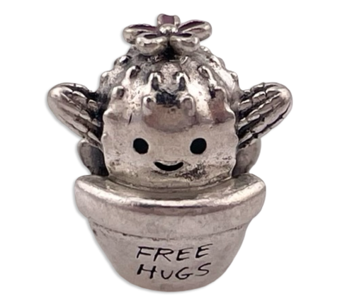 sterling silver Pandora “FREE HUGS” succulent cactus bracelet bead charm pendant