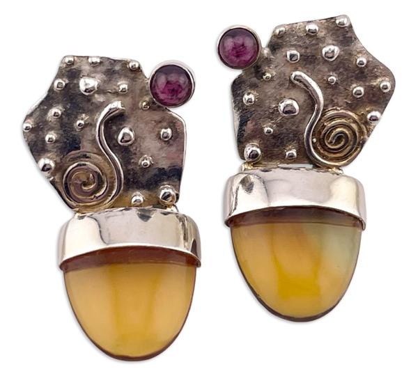 sterling silver gold wash glass & resin post hinge earrings ***AS IS***