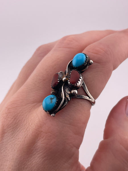 size 8 sterling silver turquoise coral ring