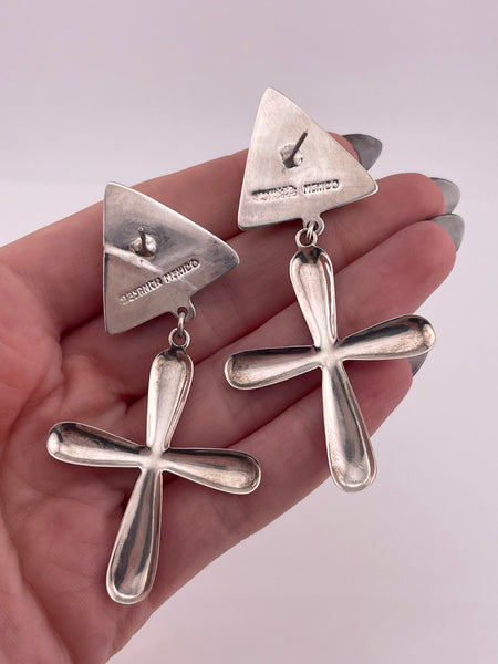 sterling silver Mexican black resin cross post dangle earrings