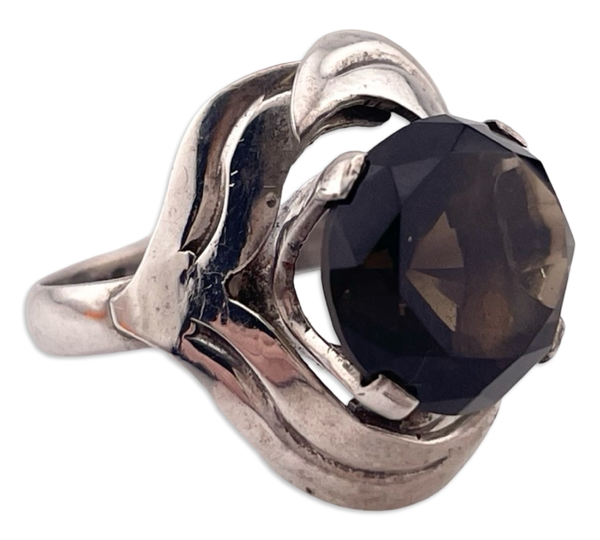 size 7.5 sterling silver faceted smokey quartz ring