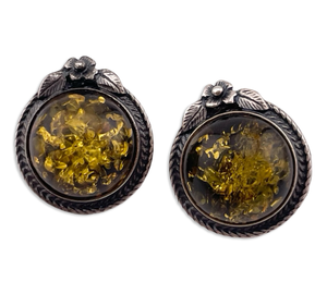 sterling silver yellow amber round flower post earrings