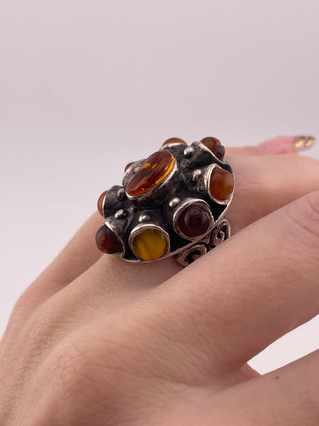 size 7 sterling silver amber cluster ring **AS IS**