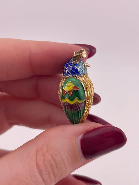 sterling silver vermeil colorful enamel vertical bird pendant