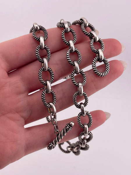 sterling silver 18" heavy textured circle chain link toggle clasp necklace