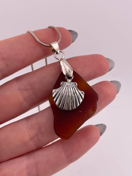 sterling silver 18-1/2" chain w/ NOT SILVER pendant sea glass shell necklace