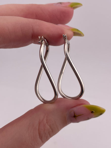sterling silver oval wavy hoop earrings