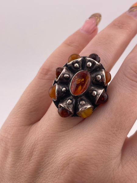 size 7 sterling silver amber cluster ring **AS IS**