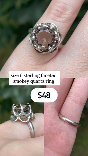 RESERVED PRIVATE LISTING -- sterling silver faceted smokey quartz ring A27