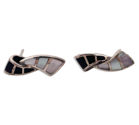 sterling silver mother of pearl onyx post earrings