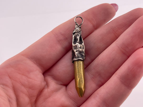 sterling silver & brass brutalist pendant