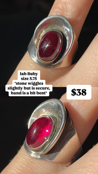 RESERVED PRIVATE LISTING -- sterling silver lab ruby ring B37