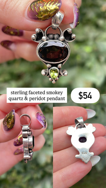 RESERVED PRIVATE LISTING -- sterling silver smokey quartz peridot pendant A8