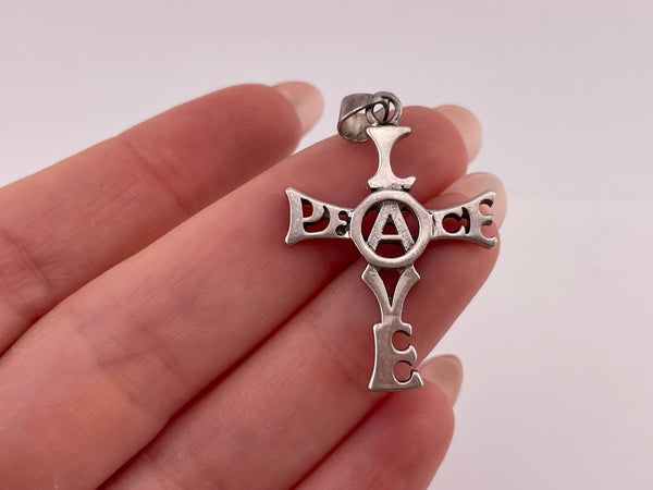 sterling silver Peace Love cross pendant