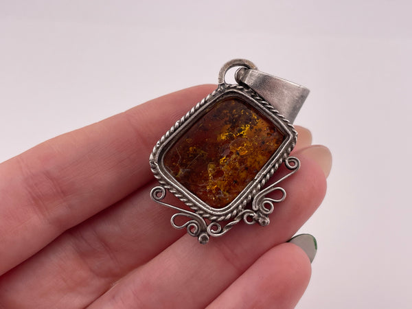 sterling silver amber pendant ***AS IS***