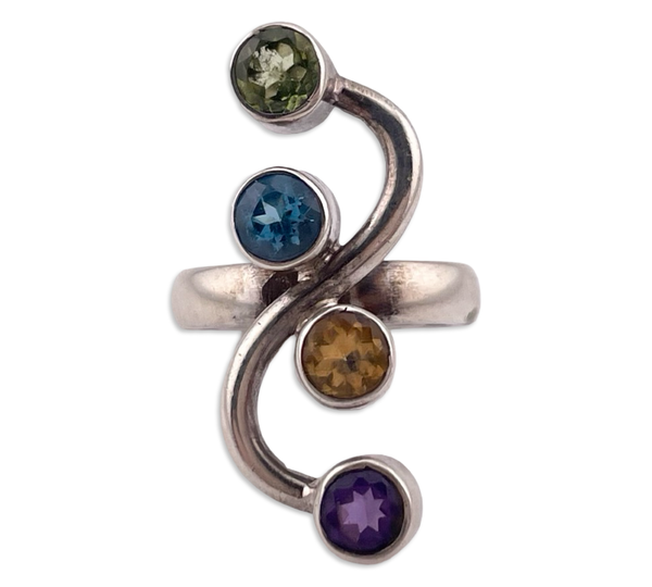 size 6.25 sterling silver faceted multi-stone ring