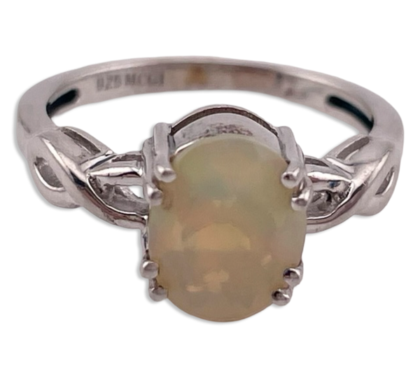 size 6.25 sterling silver rhodium plated faceted lab opal ring