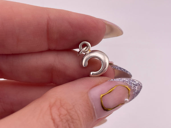 sterling silver puffy 'C' letter initial pendant