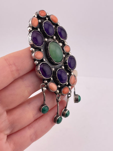 sterling silver large multi-gemstone pendant