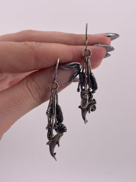 sterling silver nautical theme charms liquid silver hook dangle earrings