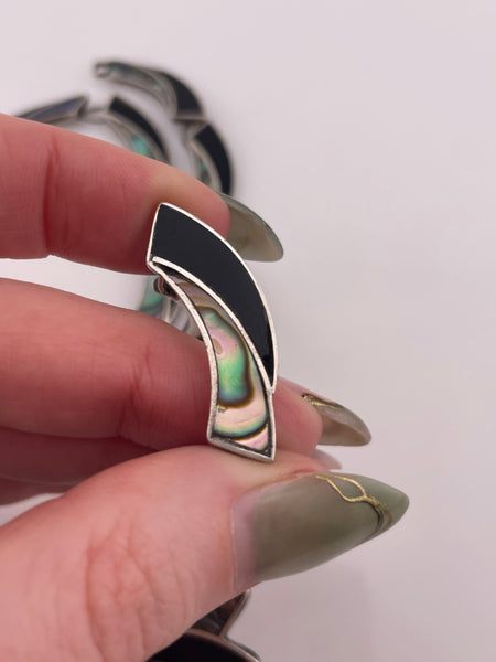 sterling silver Mexican onyx & abalone necklace **AS IS**