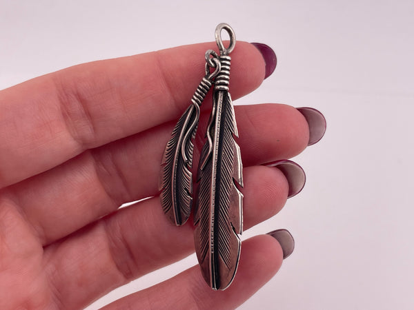sterling silver Joe Delgarito double feather dangle pendant