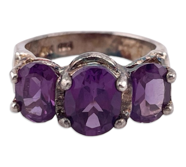 size 5.25 sterling silver purple blue glass ring