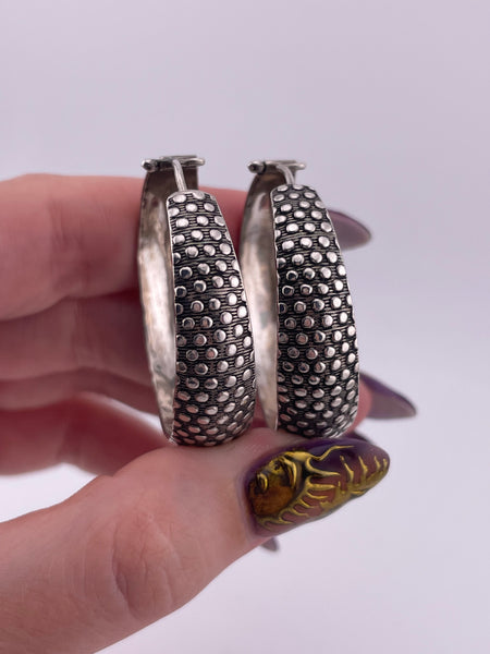 sterling silver 1 1/2" polka dot textured hoop earrings