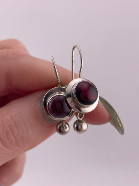 sterling silver garnet hook dangle earrings