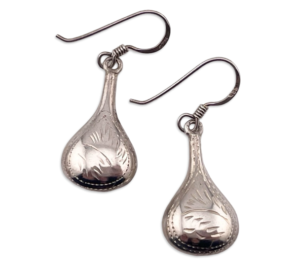 sterling silver etched jug hook dangle earrings