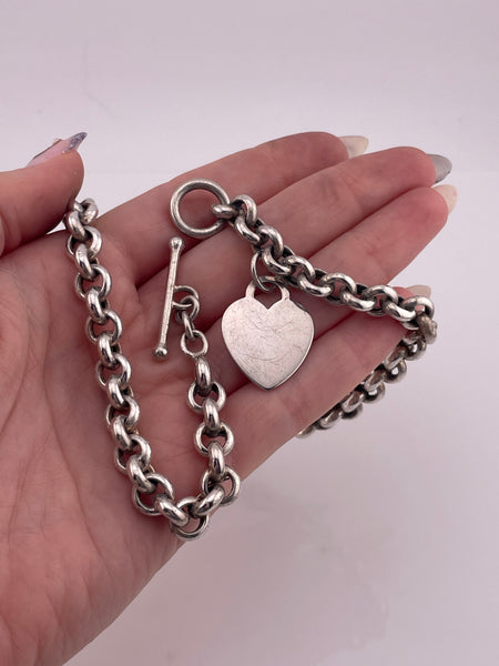 sterling silver 14 1/2" heart tag toggle clasp necklace