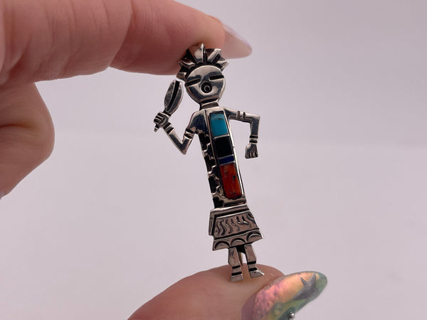 sterling silver multi-stone inlay Kachina brooch / pendant