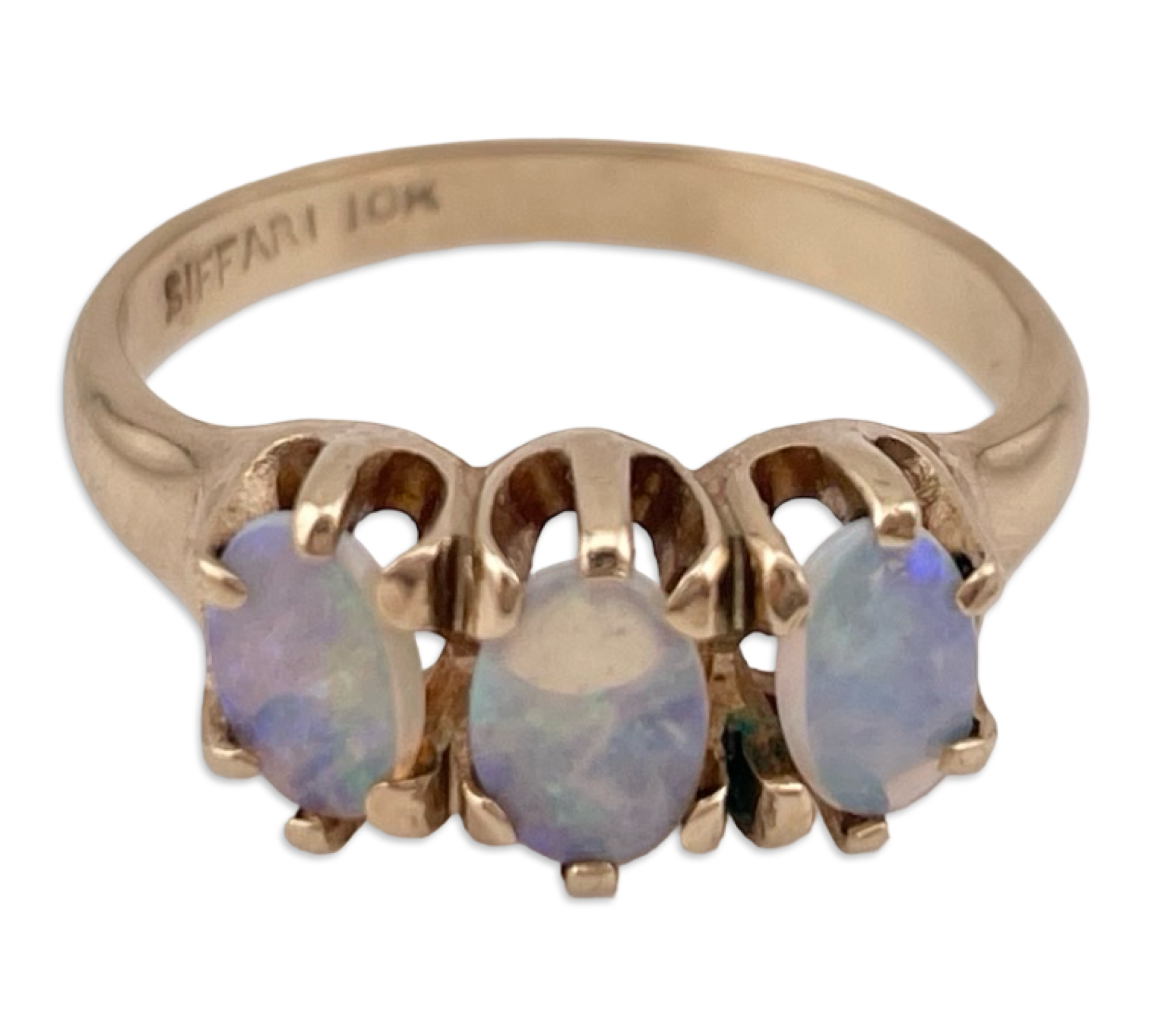 size 7 10k yellow gold triple opal ring