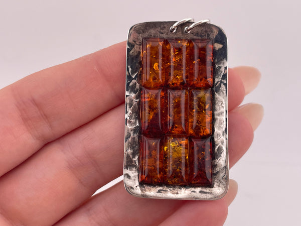 sterling silver rectangle amber pendant