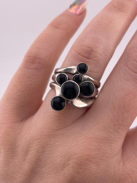 size 7.5 sterling silver onyx multi-stone ring