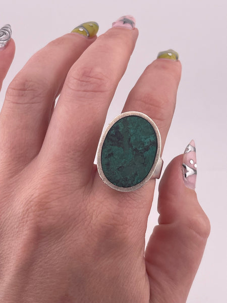 size 9.75 sterling silver chunky flat chrysocolla ring