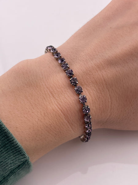 sterling silver 6-3/4" faceted purple glass bracelet